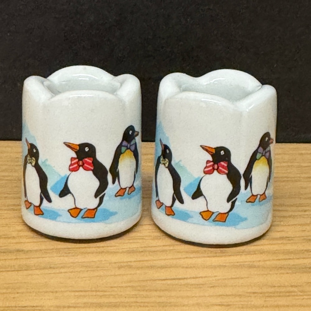 Penguin Design Ceramic Candle Holders stamped West Germany 555